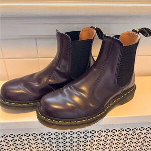Dr. Martens Chelsea Boots in Dark Cherry with Yellow Trim